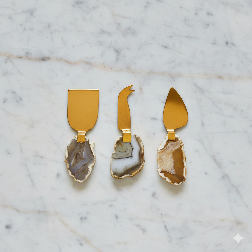 AULICA - Wholesale Cheese Spreader - Beige agate stone cheese service - set of 31