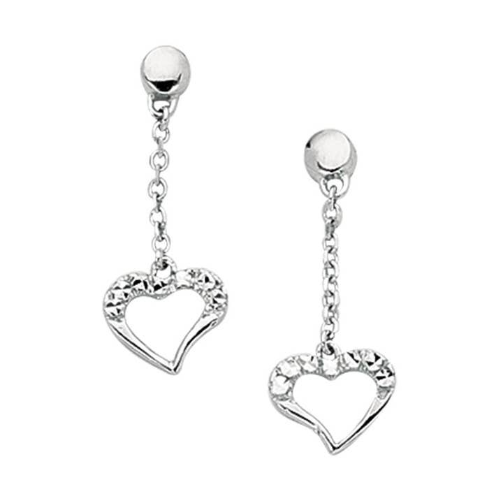 Pendiente de cadena tipo cable brillante de oro blanco de 14 quilates con pequeño corazón abierto para venta al por mayor de The Diamond Deal