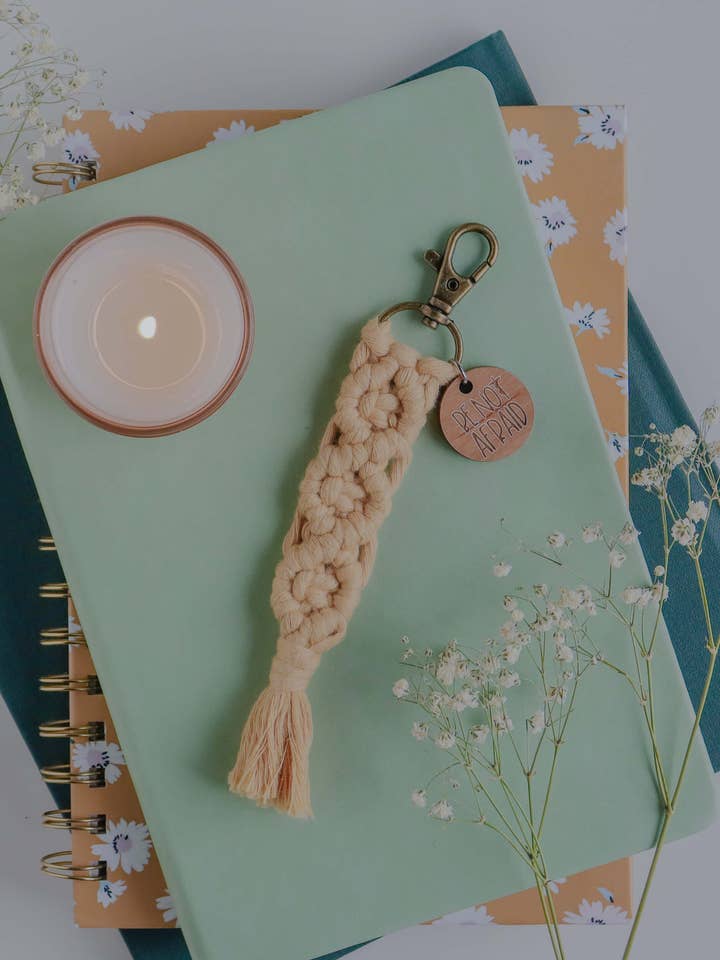 Be Not Afraid - Catholic Macrame Keychain for wholesale by Saint Clare and Francis