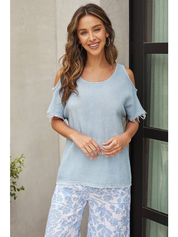 VENTI6 – Blusa - Mulher por atacado – TOP DE GAZE DE ALGODÃO E LINHO COM BAINHA FRANJADA (701400)11