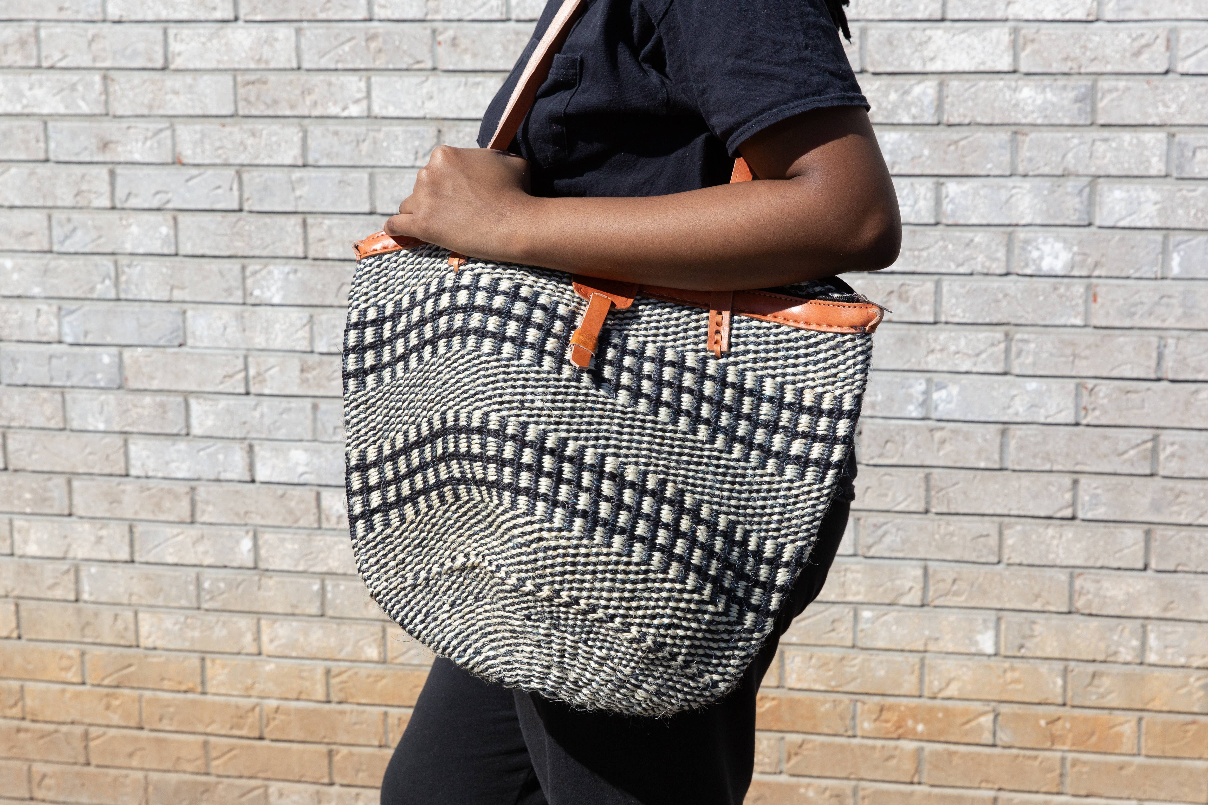 Gitzell FairTrade – Sacola - Mulher por atacado – Bolsa tradicional africana de sisal com alças de couro5