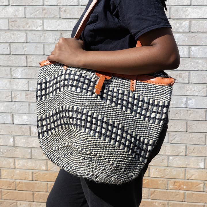 Gitzell FairTrade – Sacola - Mulher por atacado – Bolsa tradicional africana de sisal com alças de couro5