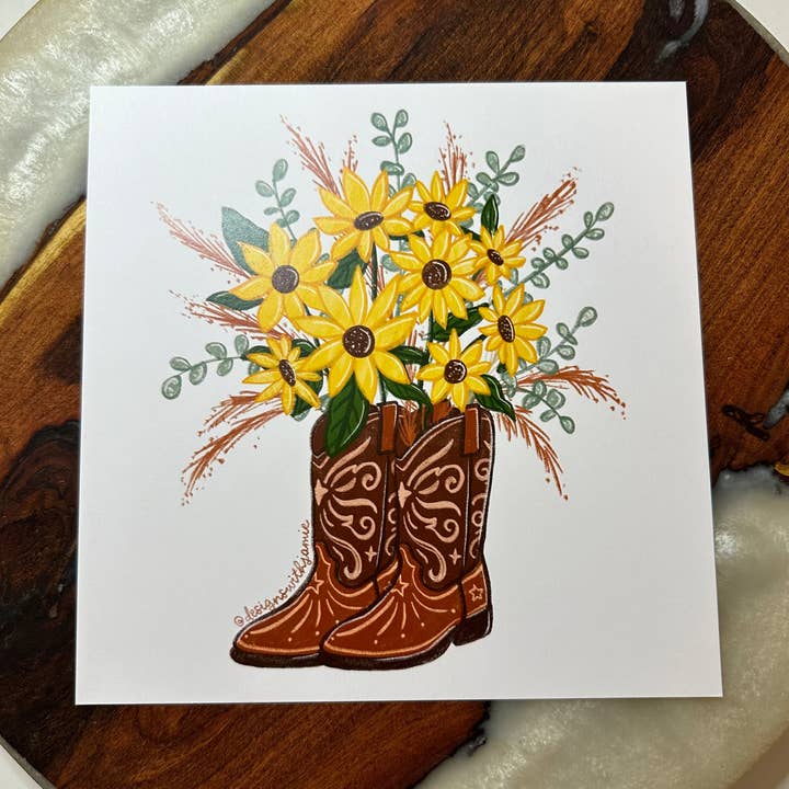 Bottes de cowgirl à imprimé tournesol pour la vente par Designs with Jamie
