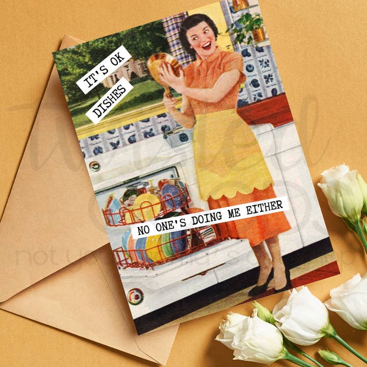 TwistedGoods - Wholesale Birthday Card - Don't Worry Dishes Vintage 50s MCM Housewife Funny Sexy Card