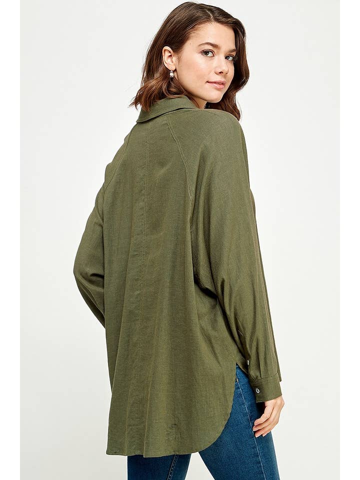 FUN2FUN - Wholesale Button Down Shirt - Women's - LINEN BLEND SHIRT2