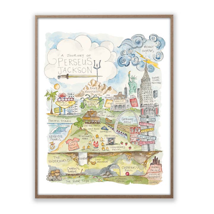 Perseus Jackson Watercolor Story Map for wholesale by Elizabeth Wade Studio