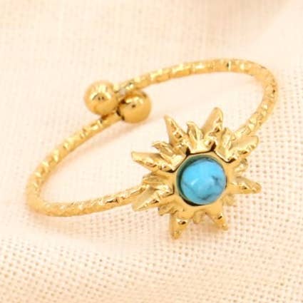 Sun ring stainless steel natural stone 0423525 for wholesale by Lilas de Seine