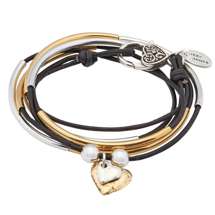 Girlfriend Wrap Gold and Silver with 2 Heart Charms for wholesale by Lizzy James