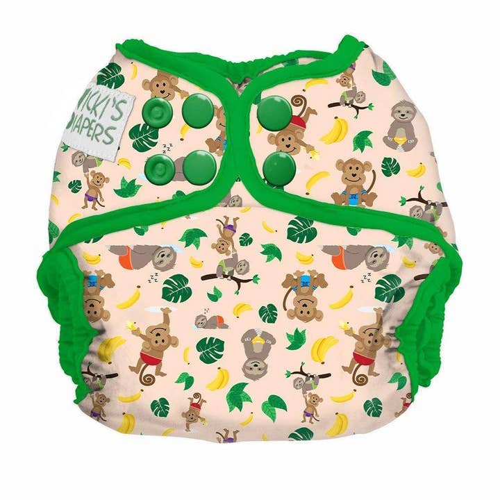 Funda a presión para pañales de Nicki - Jungle Pals - NB para venta al por mayor de Nicki's Diapers (Planetwise Wholesale)