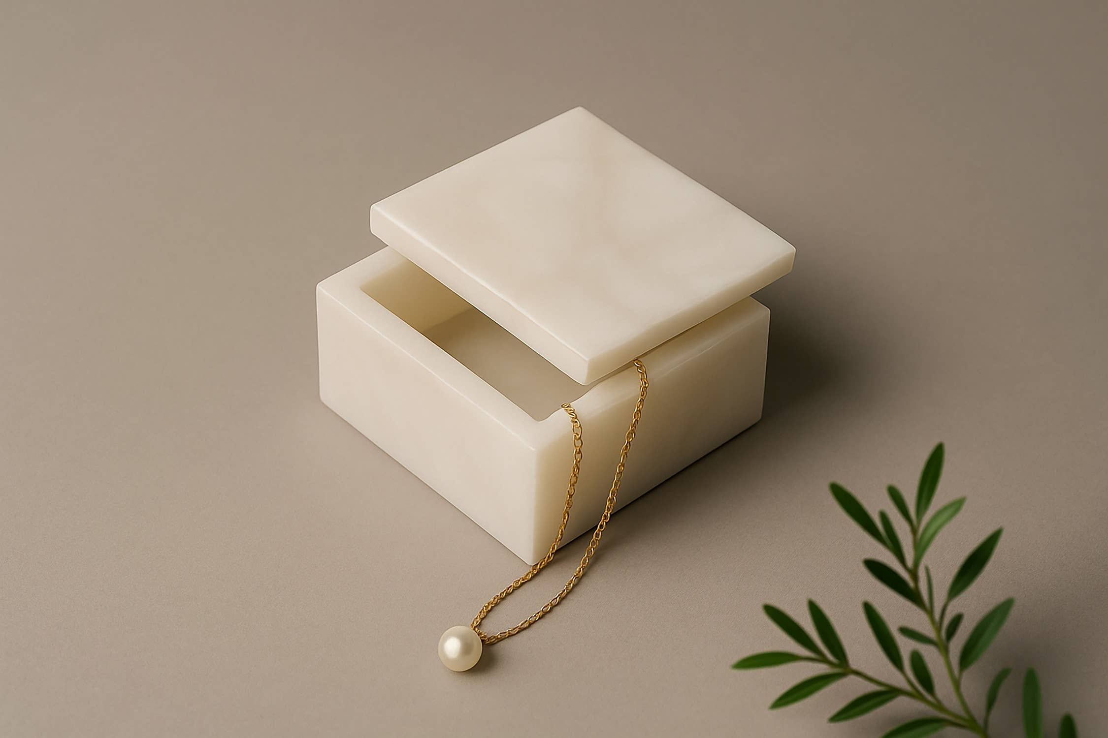 BIDKhome - Wholesale Decorative Tabletop Object - Sm. Alabaster Square Box2