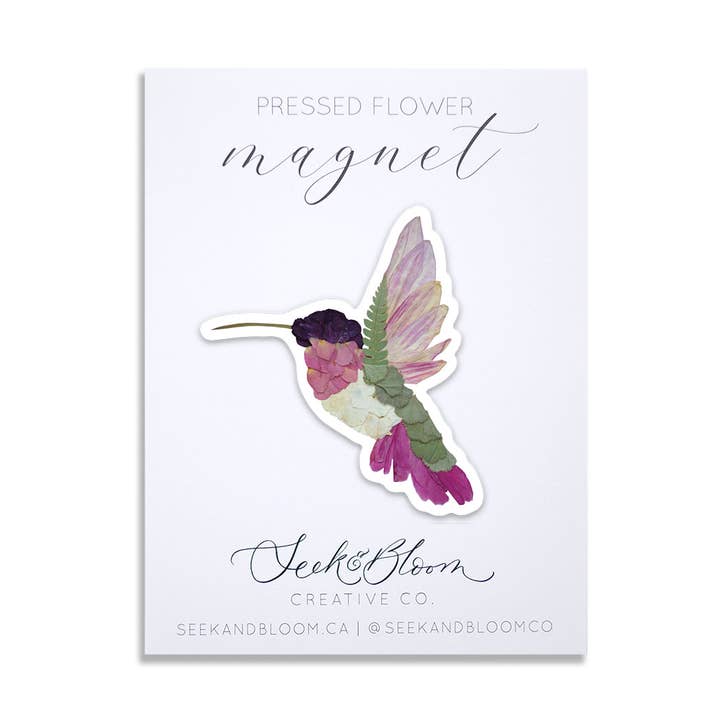 Hummingbird, Pressed Flower Art, 3" Magnet for wholesale by Seek & Bloom Creative Co.