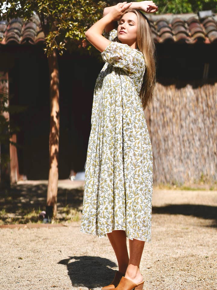 grün Skye Dress mit Handblockdruck, Grün  für den Großhandel auf Faire6