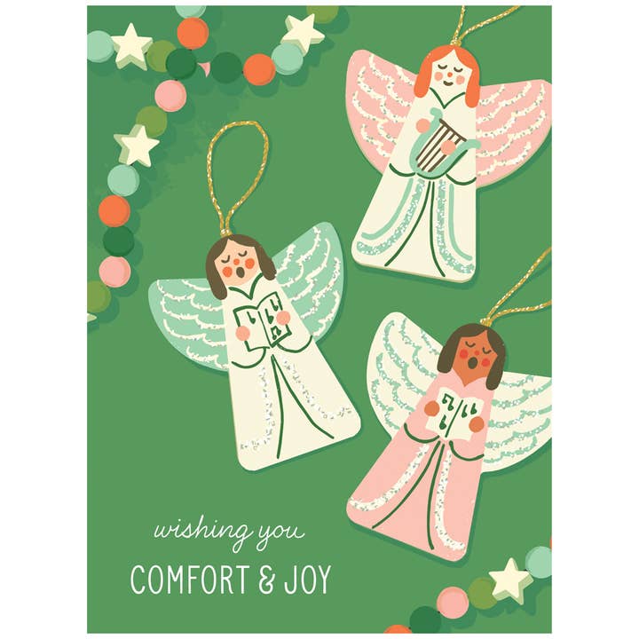 Smudge Ink - Wholesale Christmas Card - Angel Ornaments Christmas Card