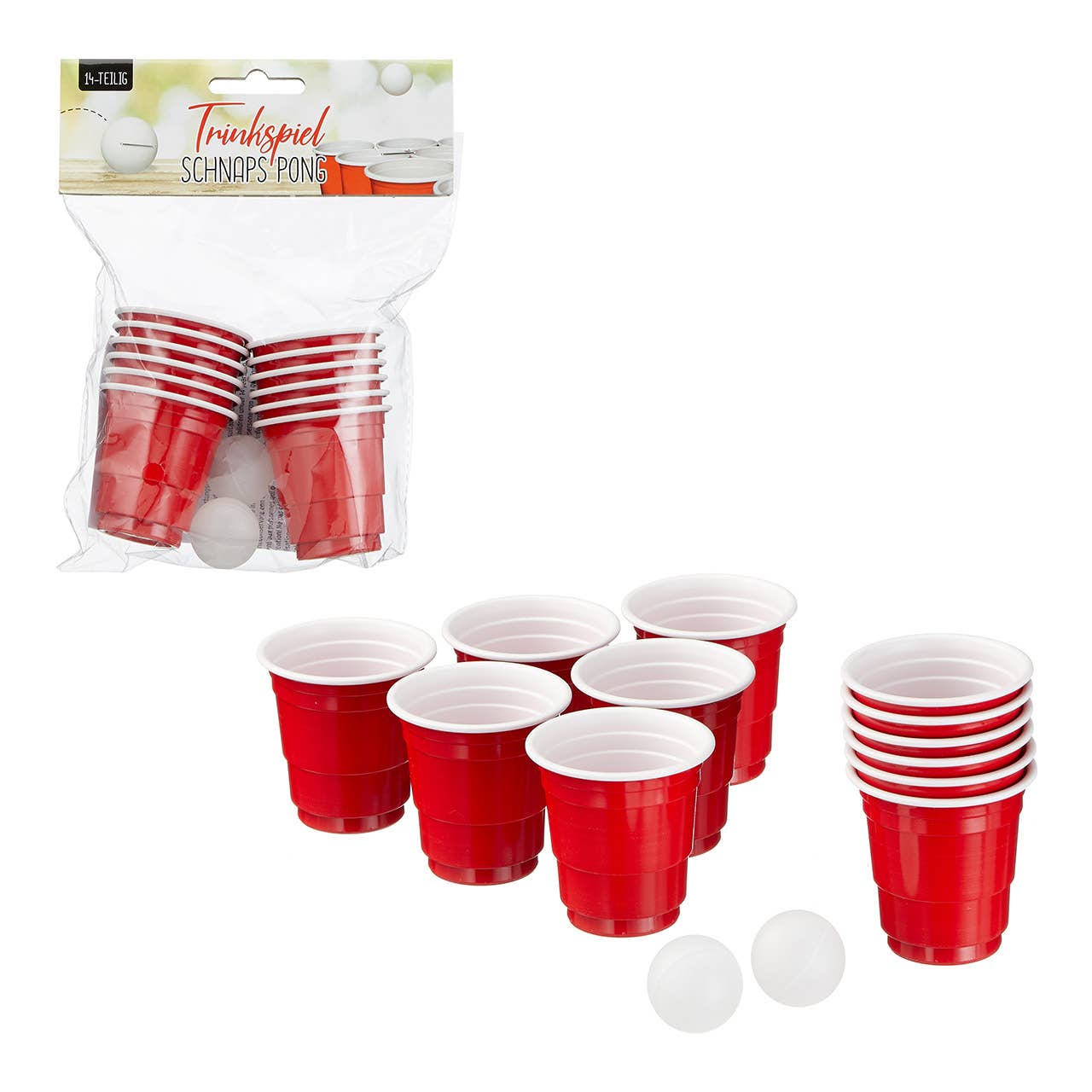 Wurm - Vendita all'ingrosso Strumenti da bar - Gioco alcolico Schnaps Pong in PP, 12 bicchierini/2 palline, set da 14, rosso/bianco0