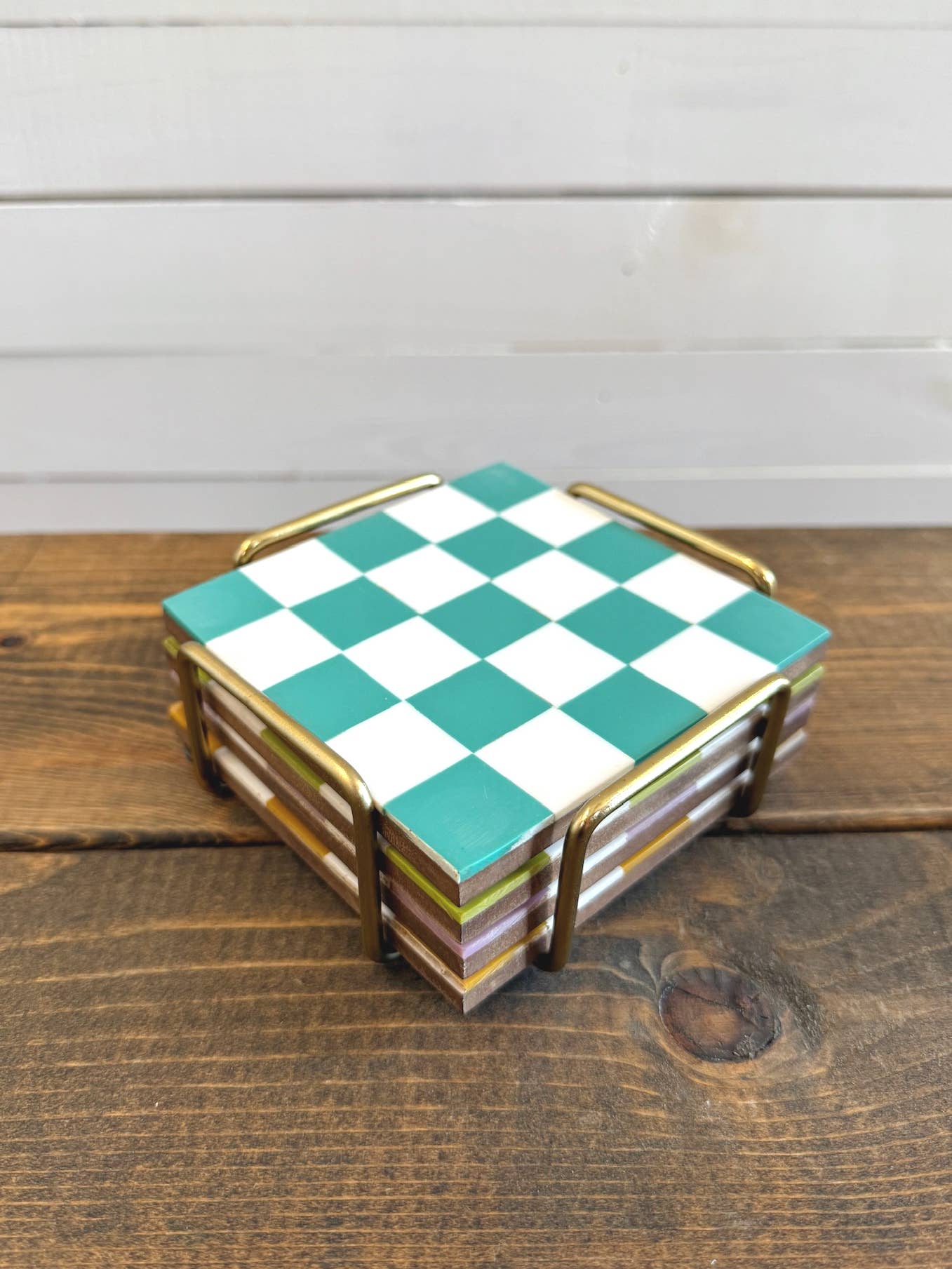 Made Market Co. – wholesale Coasters – Checkered Coasters Colored with Stand8