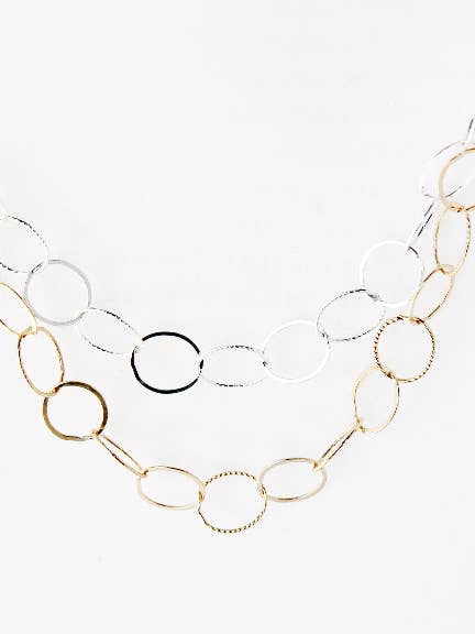 Two Tone Gold and Silver Loopy Chain Necklace for wholesale by Judy Brandon Jewelry
