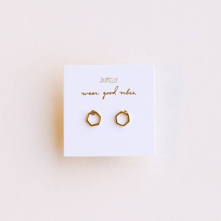 JaxKelly - Wholesale Stud/Post Earrings - Minimalist - Hexagon - Gold Earrings