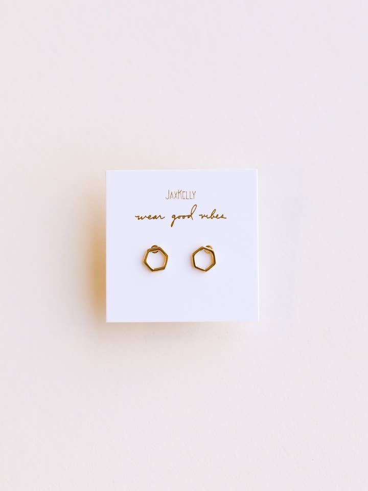 Minimalist - Hexagon - Gold Earrings for wholesale by JaxKelly
