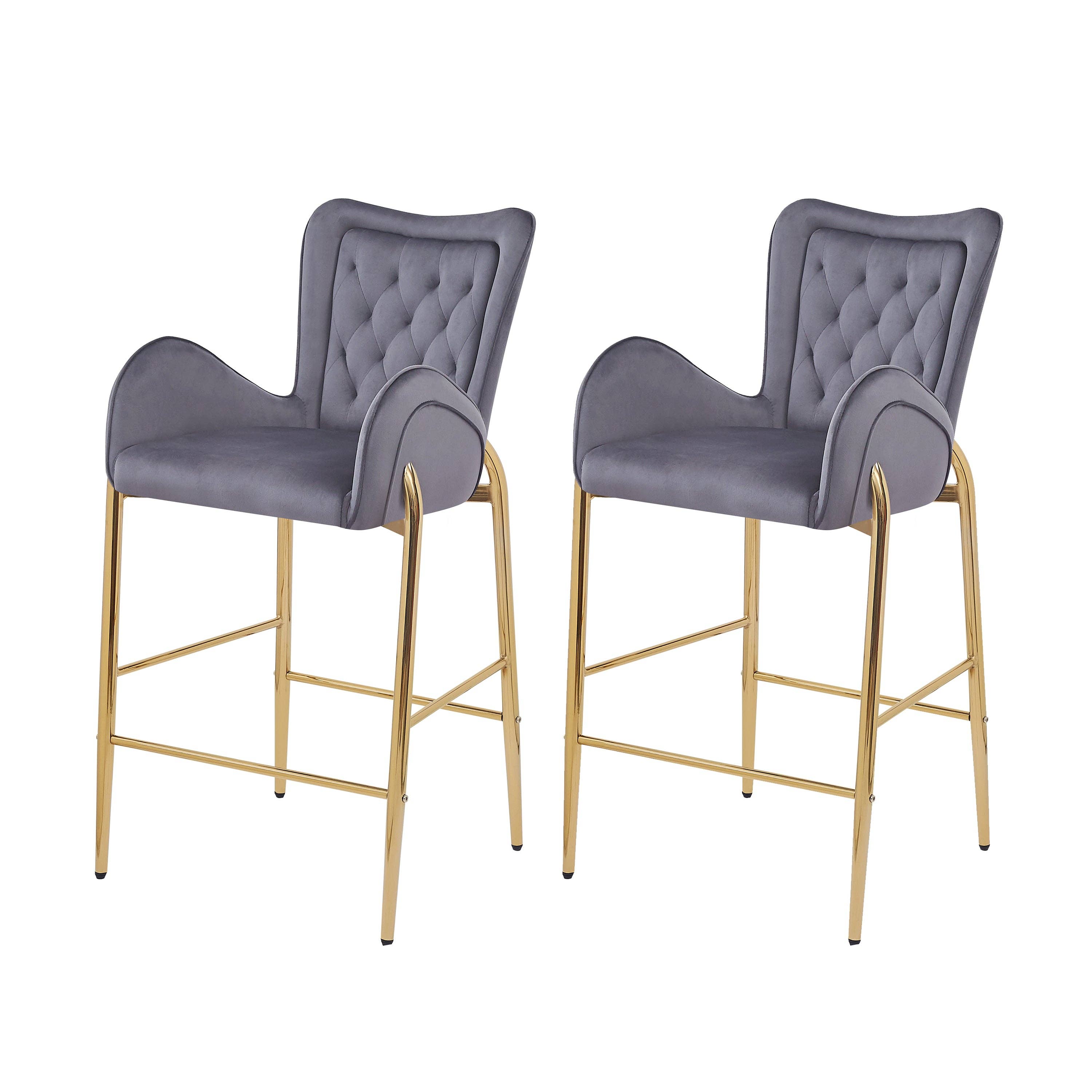 39F Inc. - Wholesale Stool - 28.75in Gray Velvet Counter Stools with Gold Legs, 2pk7