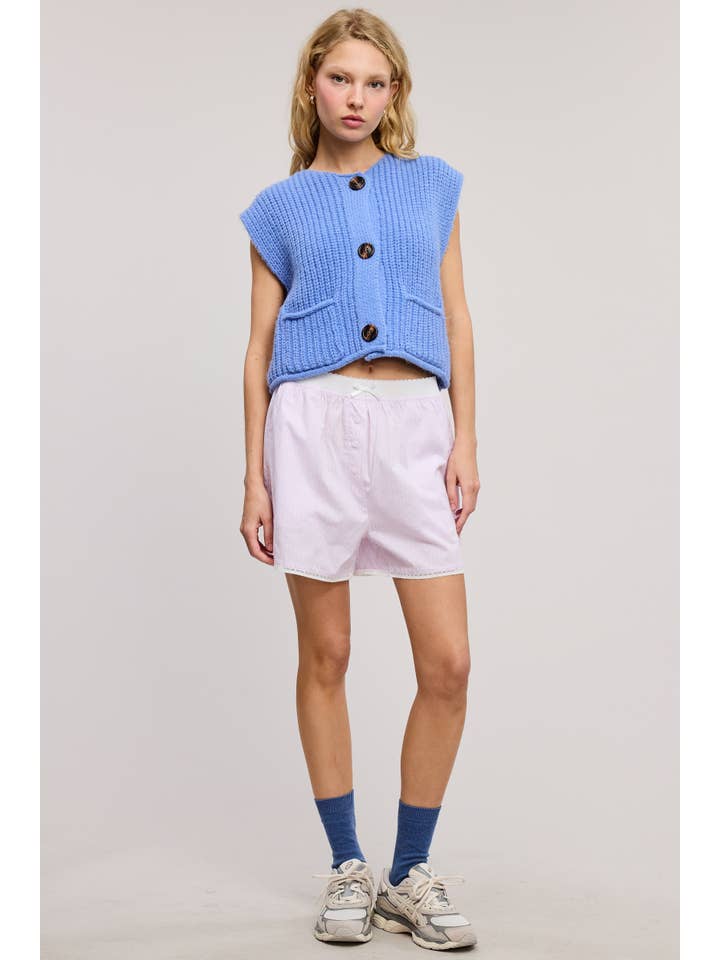 Mimosa - Wholesale Shorts - Women's - Scalloped Lace Hem Striped Boxer Style Shorts14