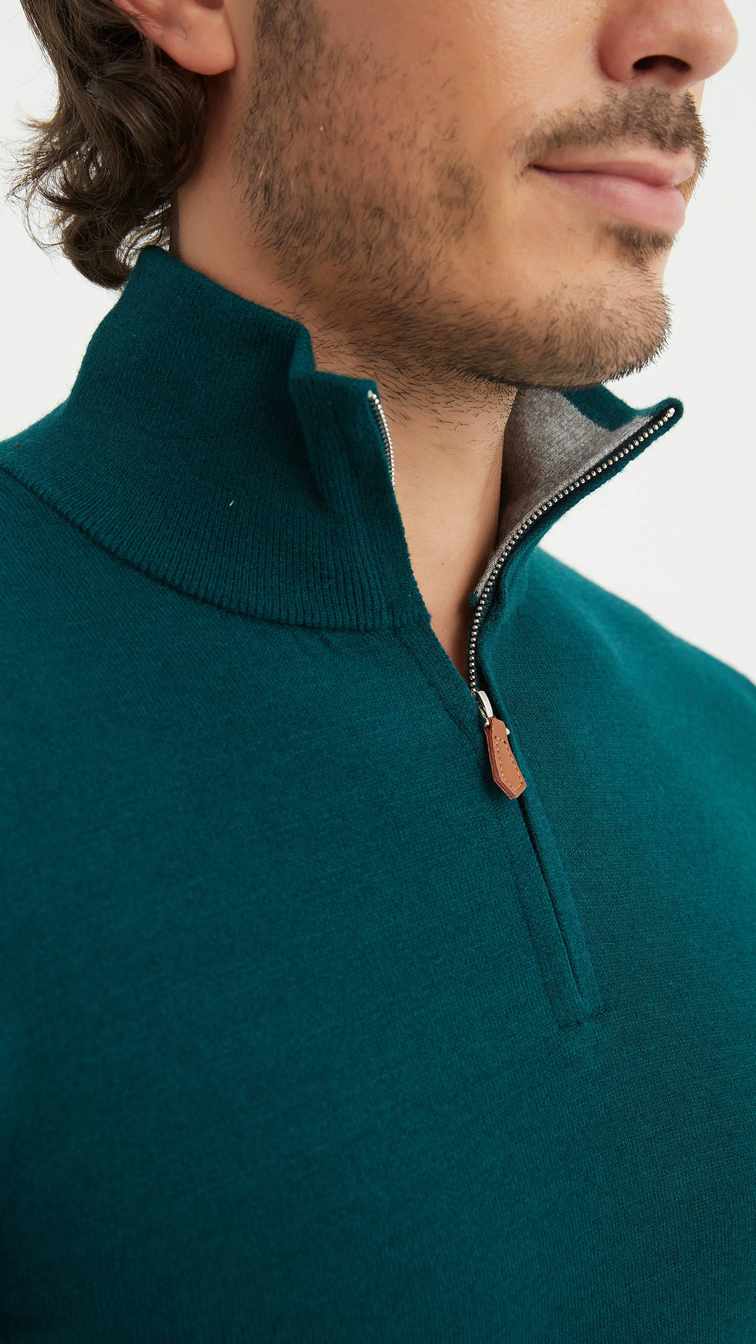 Yves Enzo - Wholesale Knit Sweater - Men's - "CASHMERE TOUCH" trucker collar green1