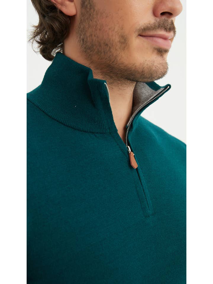 Yves Enzo - Wholesale Knit Sweater - Men's - "CASHMERE TOUCH" trucker collar green1