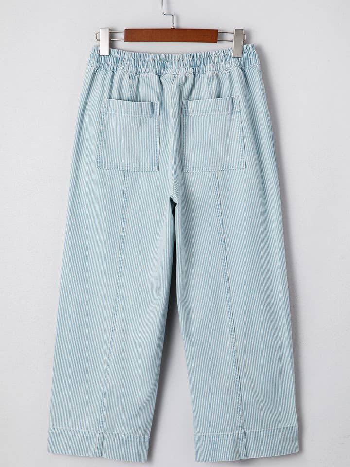 Sky Blue Stripe Scarlett Rise Drawstring Waist Jeans for wholesale on Faire1