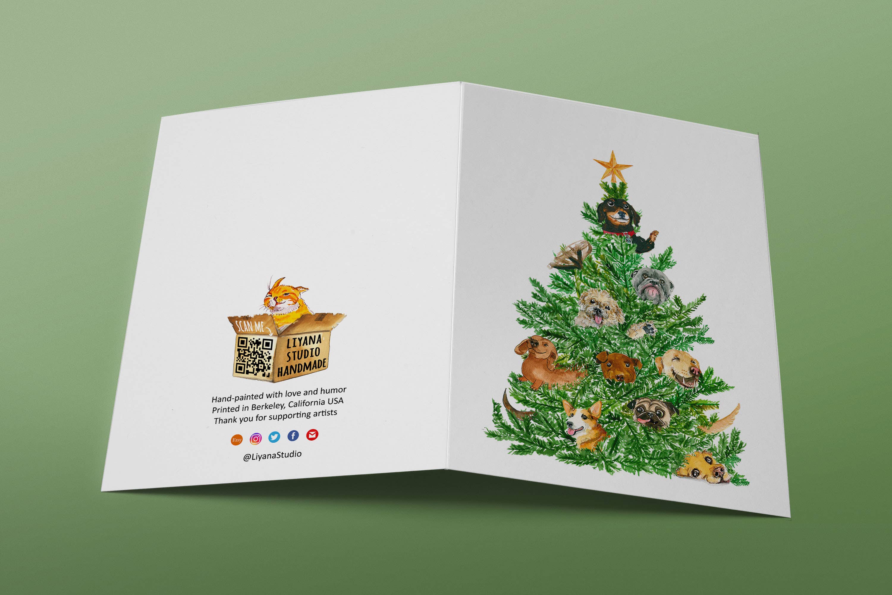 Liyana Studio – postal de Natal por atacado – Conjunto de cartões de árvore de Natal para cães - conjunto de caixas7