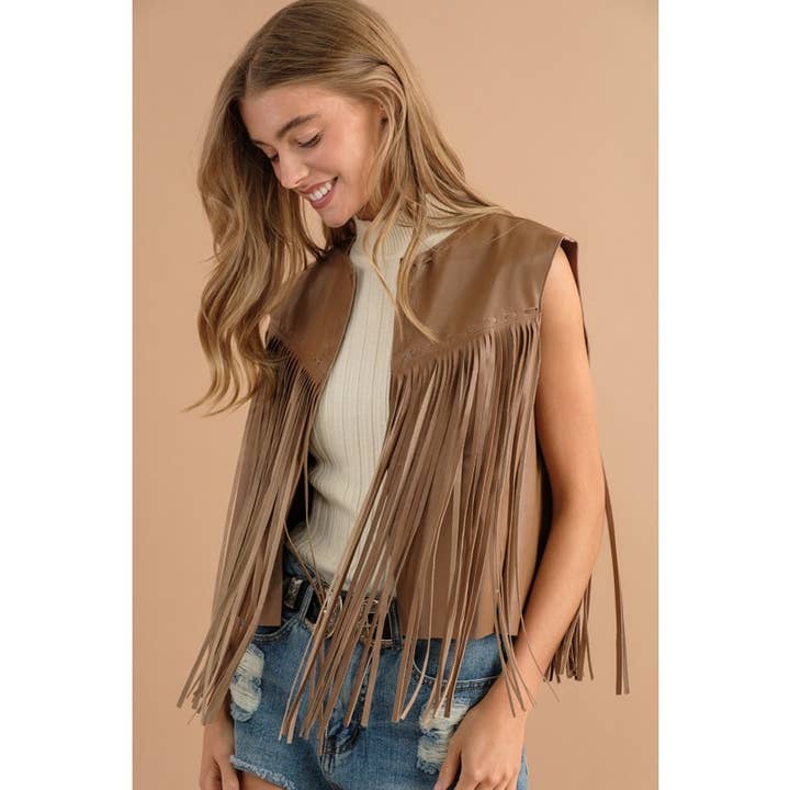 Faux Leather Fringe Waist Vest for wholesale by Clothing of America
