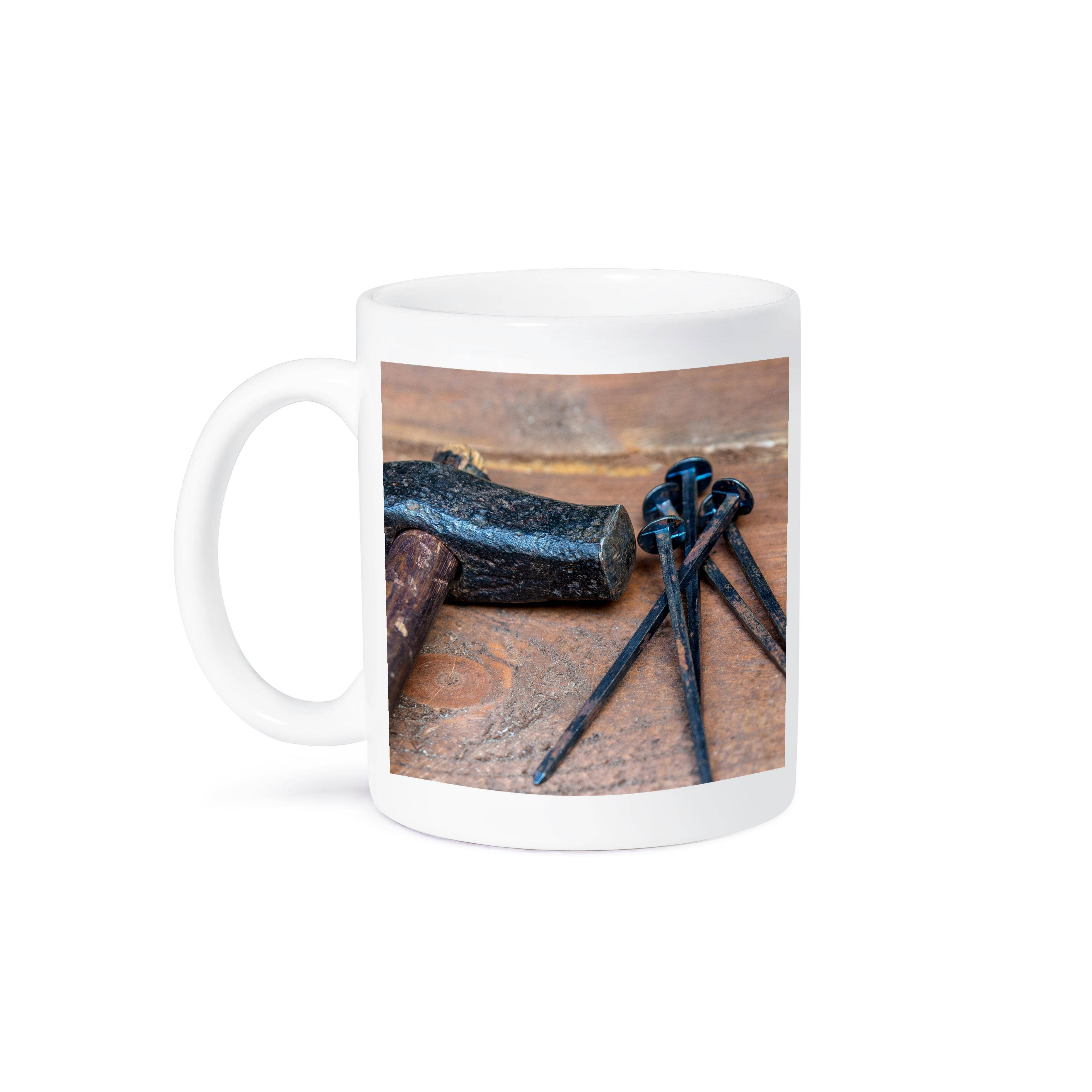 3dRose - Wholesale Coffee Mug - 3dRose, Vintage metal hammer and metal nails on a grunge wooden table, Mug8