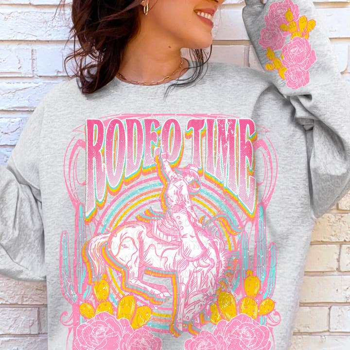 T-Shirt oder Sweatshirt Western Rodeo Time//Rosa Rosen//Jum für den Großhandel von STRONG N FREE CDN