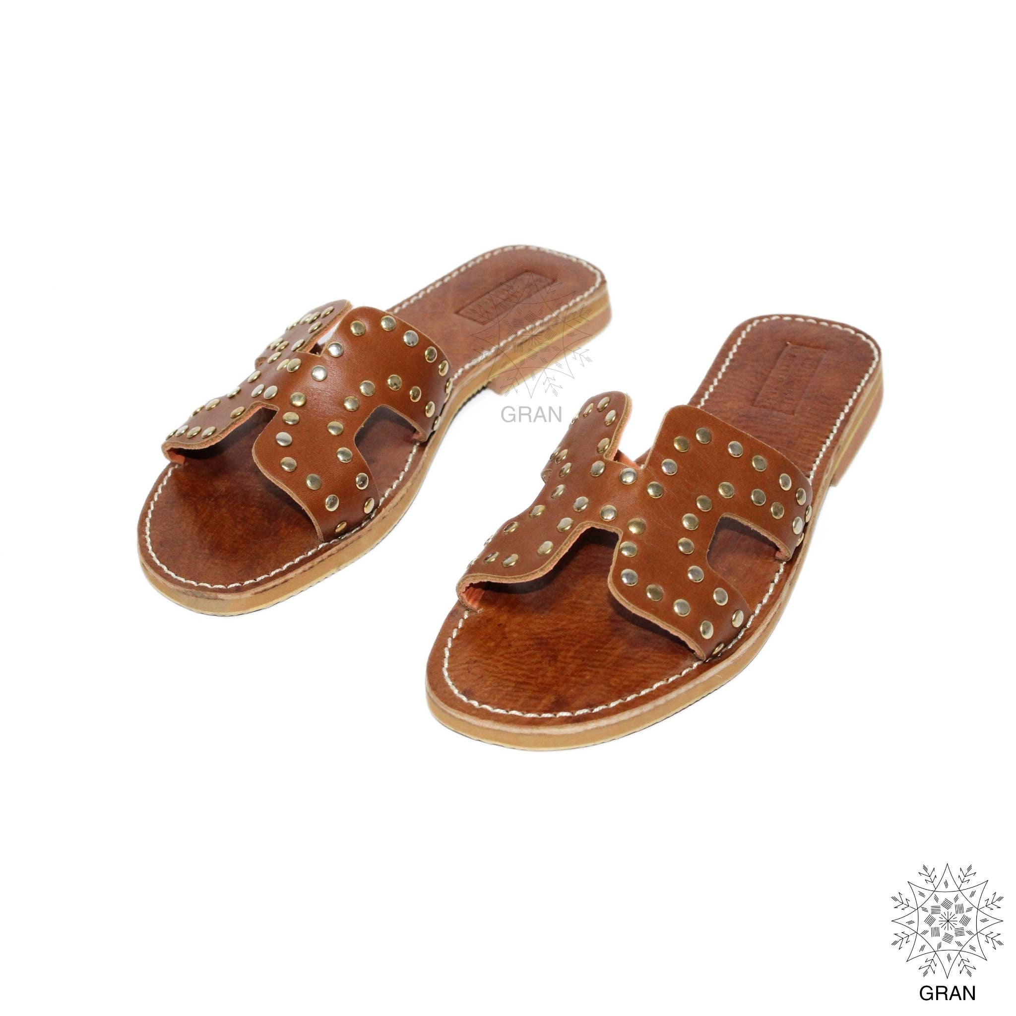 Gran Wholesale - Wholesale Sandals - Women's - Studded Leather Slide Sandals, Comfy Flat Strappy Footwear.7