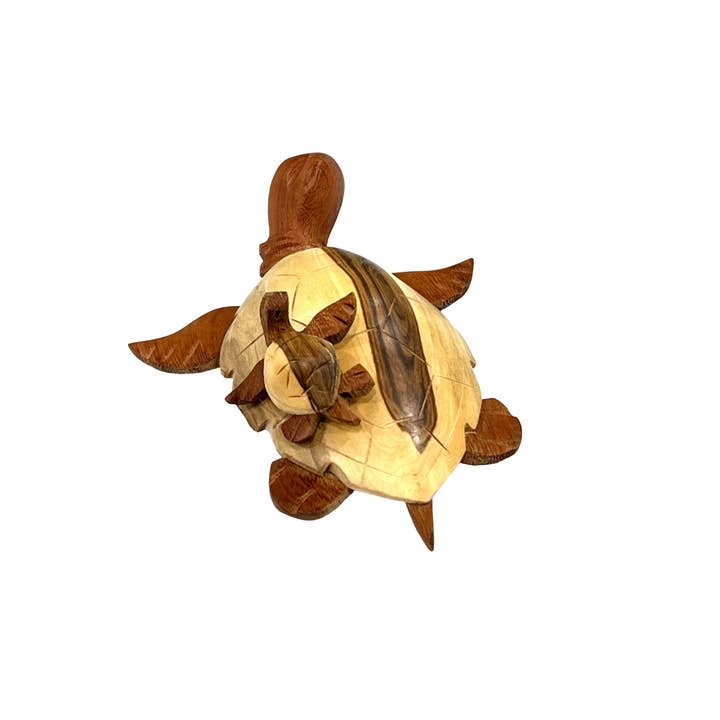 Bravo Handcraft – wholesale Skulptur – Handsnidad träskulptur av havssköldpadda med mor och kalv3