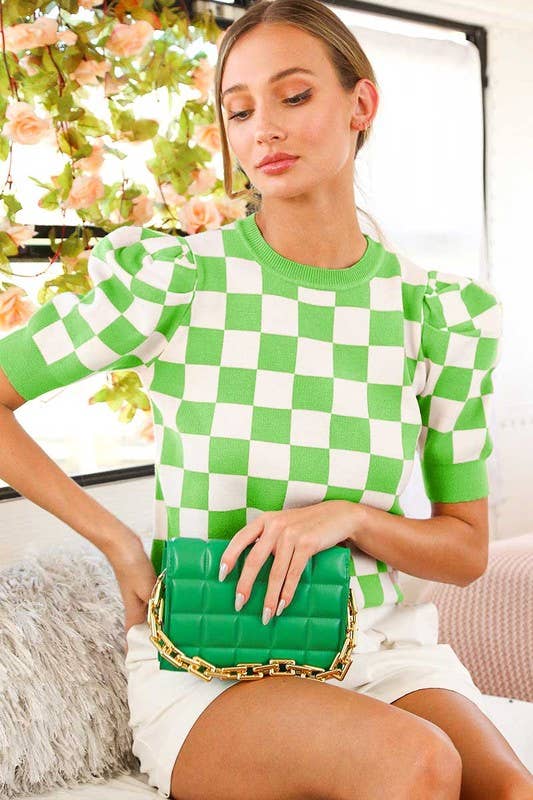 Pink Irene Wholesale - Vendita all'ingrosso Top in maglia - Donna - TOP IN MAGLIA CON STAMPA A QUADRETTI21