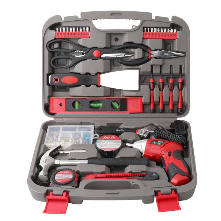 135 Pc Household Tool Set with 3.6 Volt Cordless Screwdriver for wholesale by Apollo Tools