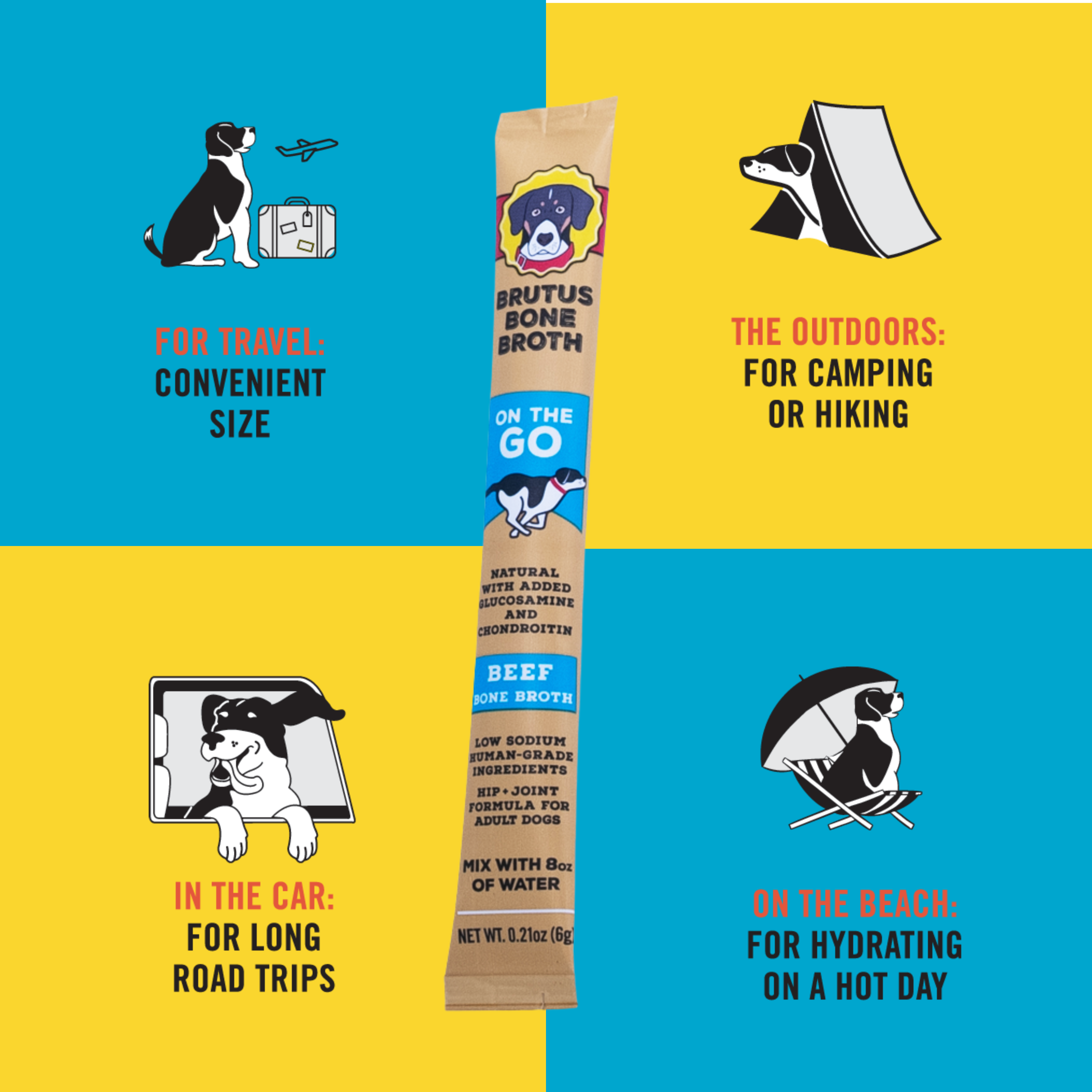 Brutus Broth - Wholesale Pet Food - Dog - Brutus Broth Instant Broth Beef 30 Stick Point of Sale Pack1