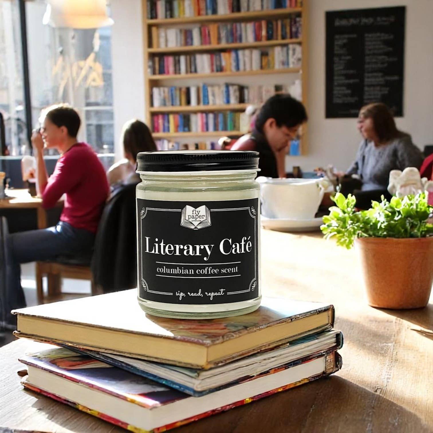 Fly Paper Products - Wholesale Jar/filled candle - Literary Café 9oz Glass Candle Coffee Scented1