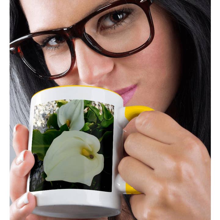 3dRose - Wholesale Coffee Mug - 3dRose, Overhead View Two Calla Lilies In Garden, White colour, trumpet-like shape, Mug1