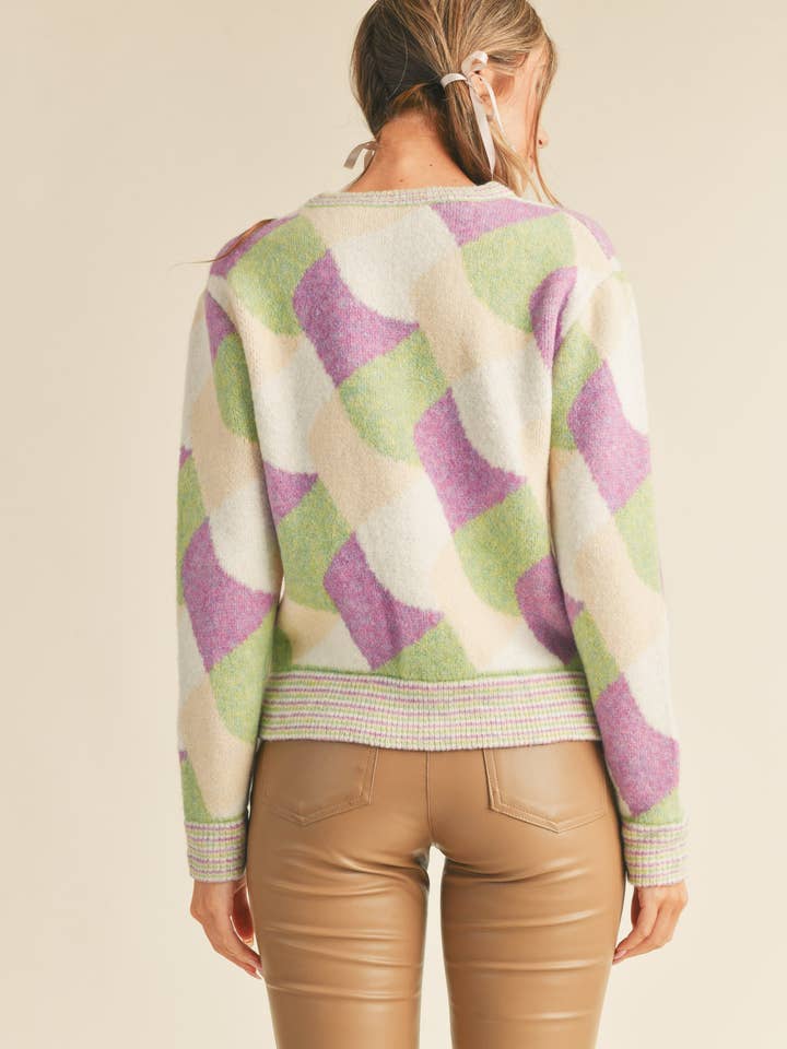 &MERCI - Wholesale Knit Sweater - Women's - COLORFUL ABSTRACT KNIT SWEATER MSW1028413
