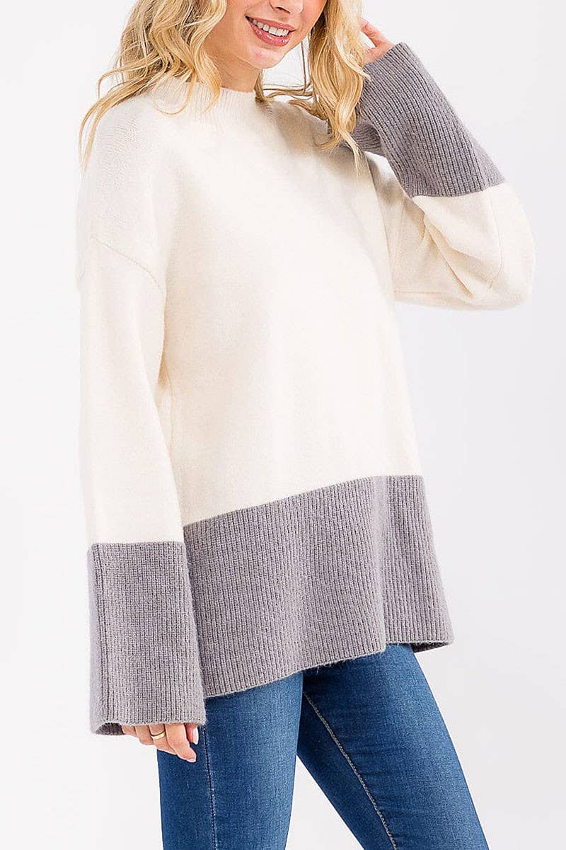 ROUSSEAU - Wholesale Knit Sweater - Women's - LONG SLEEVE COLORBLOCK PULLOVER SWEATER12