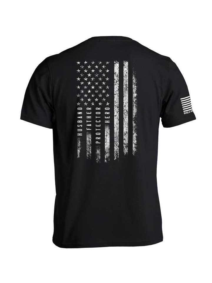 Shield Republic LLC - Wholesale Screen Printed T-Shirt - Men's - Husband Father Protector Hero American Flag