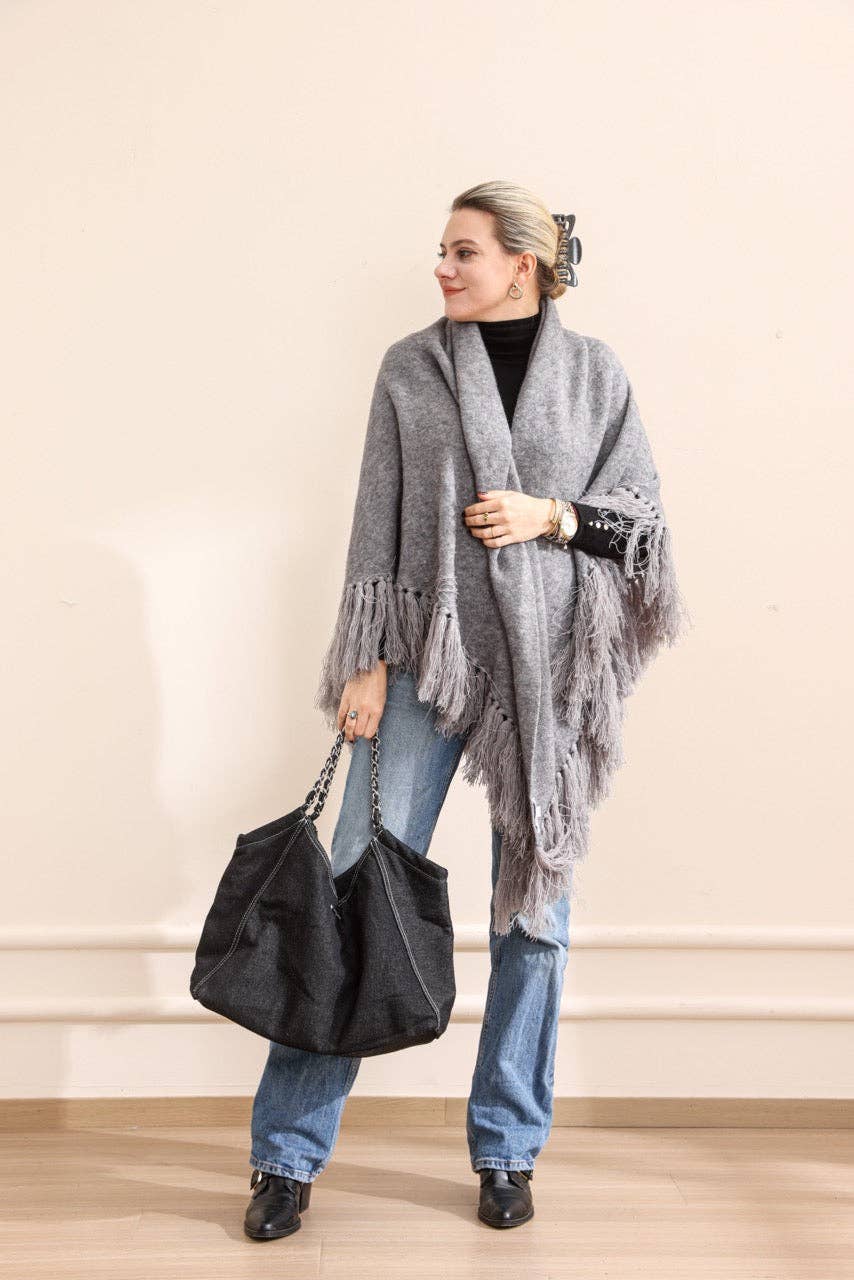 Emilie collection - Venta al por mayor Poncho - Mujer - Poncho gris extragrande6