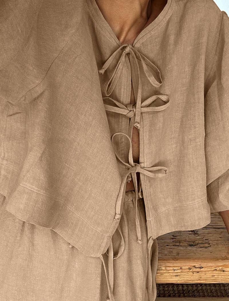 EmberLoom – wholesale Top & skirt set – Women's – Relaxed Tie-Front Top with Skirt Set1