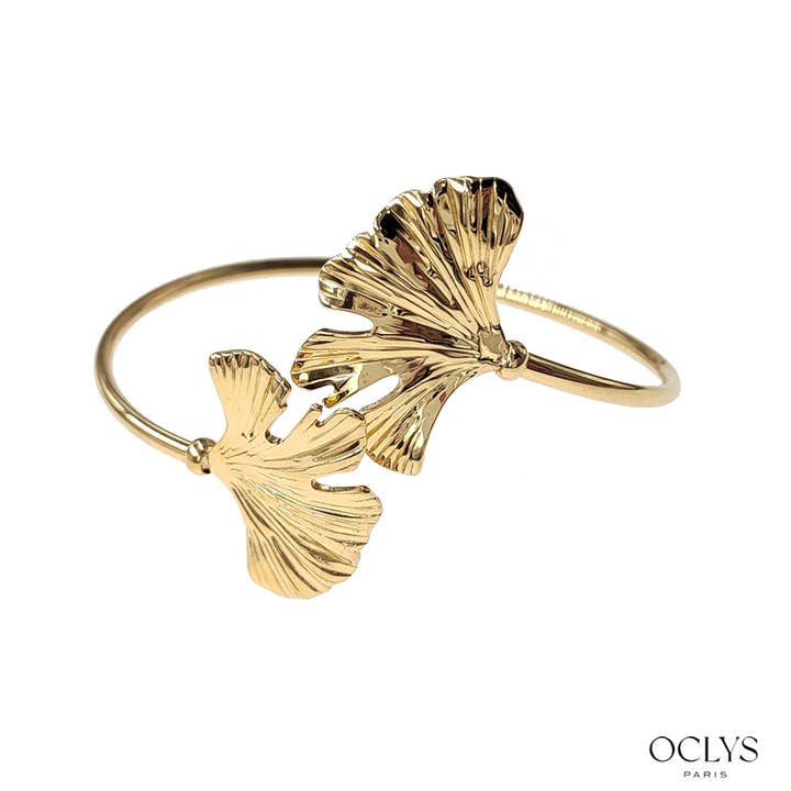 Oclys - Vente Bracelet manchette - Bracelet jonc ouvert souple fleur acier inoxydable Kala