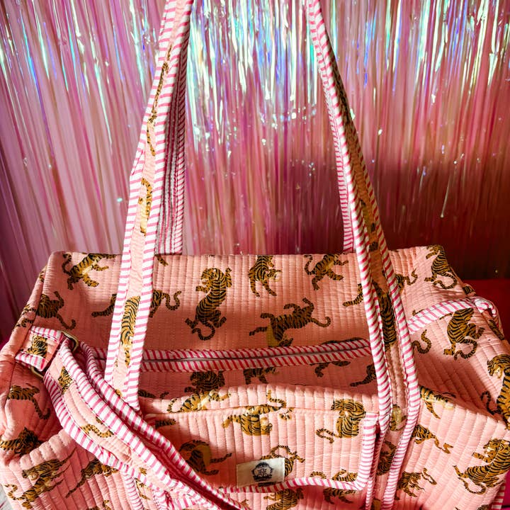 Heart of Grace - Wholesale Weekender Bag - Women's - Dainty Pink Tiger | Large Scalloped Quilted Duffle Bag