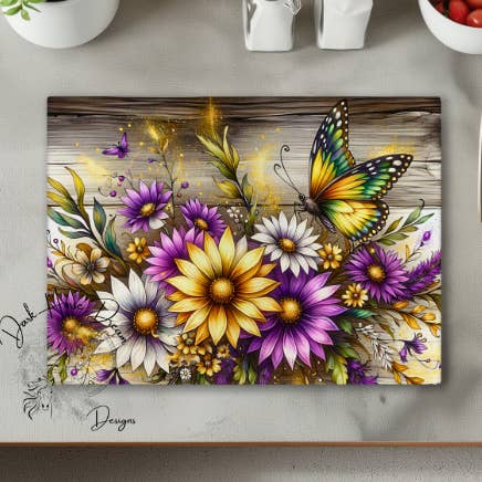 Tábua de Corte de Vidro com Borboleta Floral de Estilo Ocidental por atacado de Dark Horse Dream Designs LLC