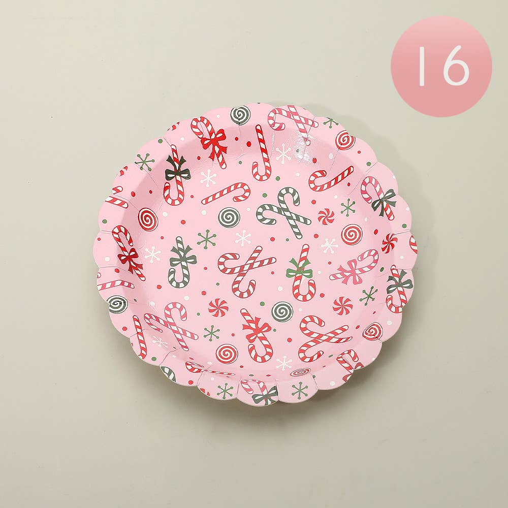 Sensibling Corp. - Vente Assiette jetable - 16PCS - Assiettes en papier petites à motif de canne à sucre de Noël