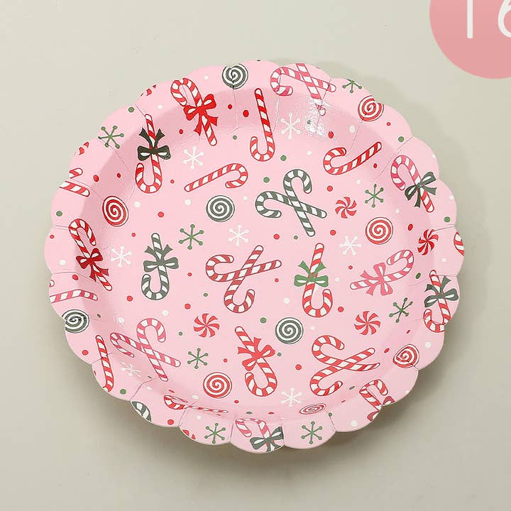Sensibling Corp. - Vente Assiette jetable - 16PCS - Assiettes en papier petites à motif de canne à sucre de Noël0