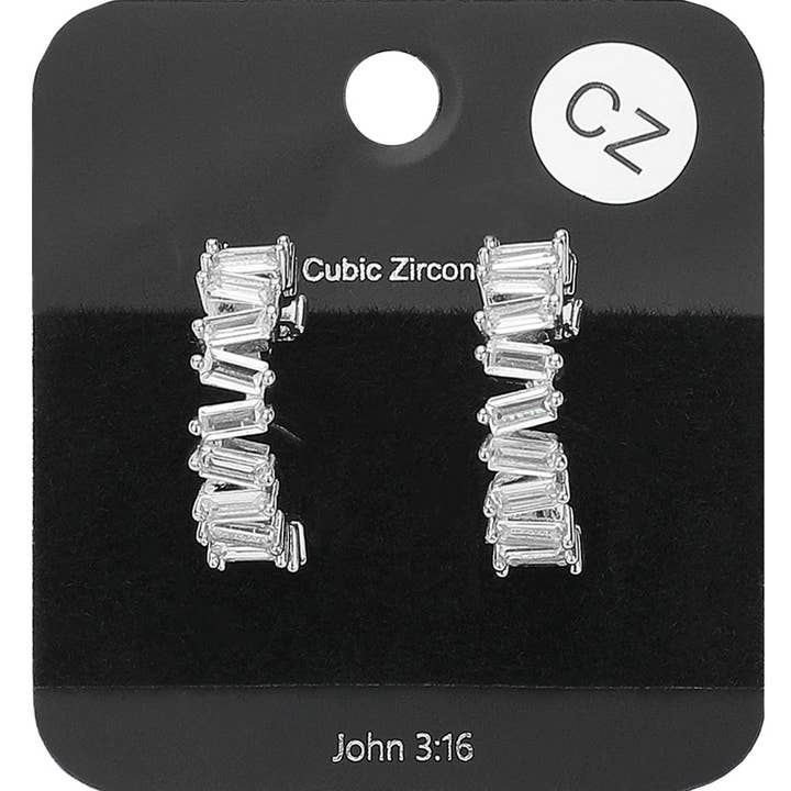 Wona Trading, Inc. - Wholesale Hoop Earrings - Baguette CZ Stone Hoop Evening Earrings