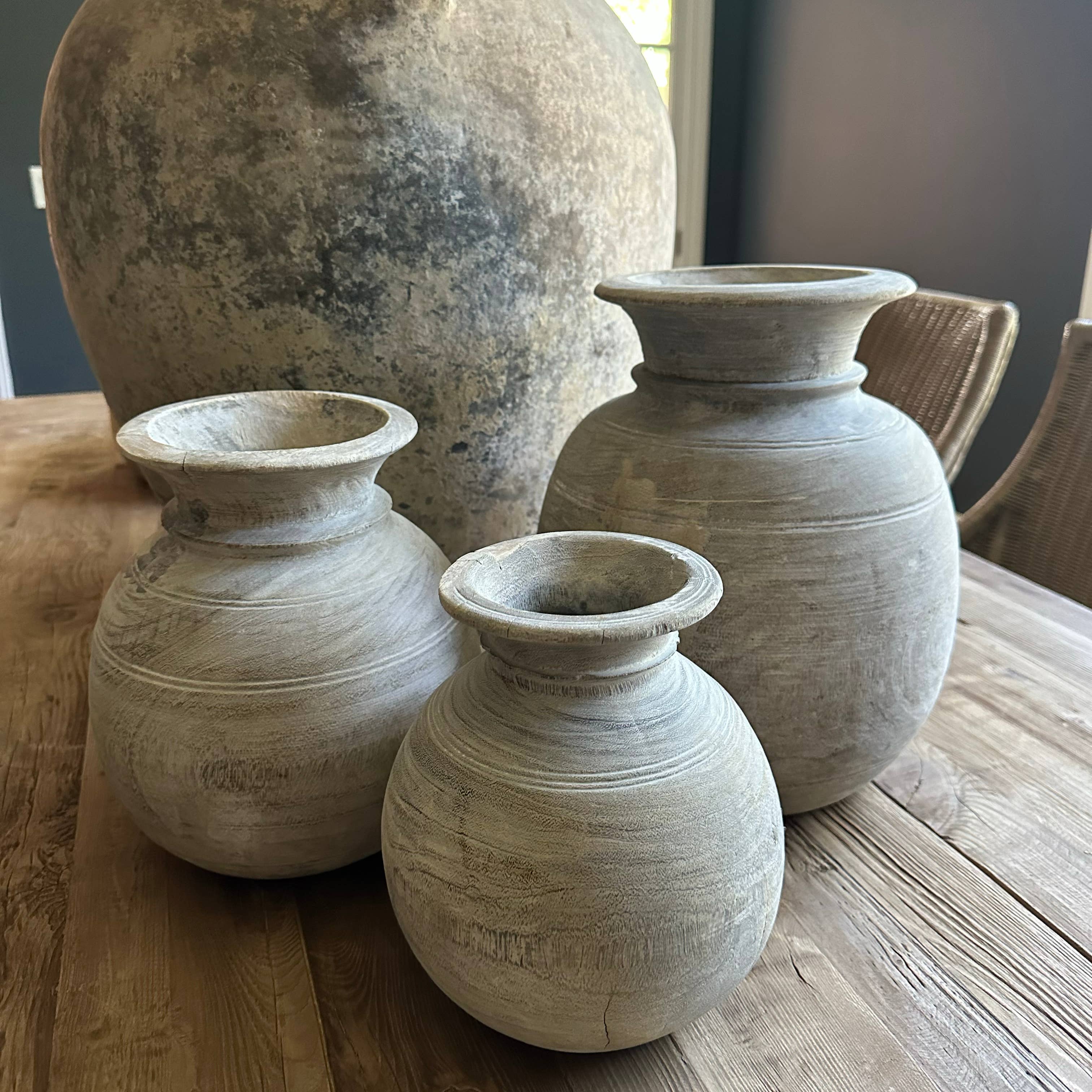 Sandstone & Sage - Wholesale Vase - Antique Neutral Primitive Wooden Vase9